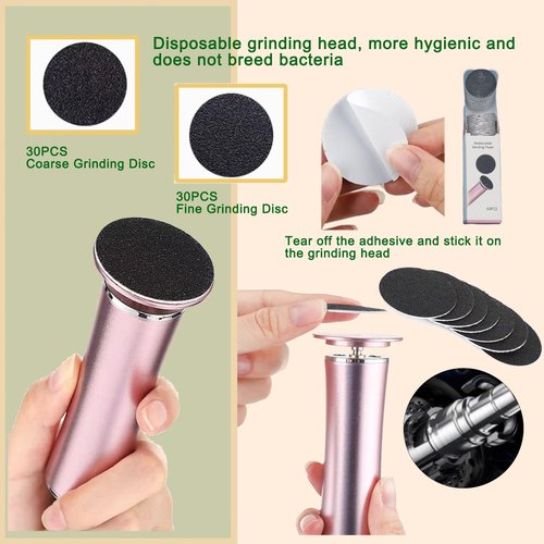 Darmave™ Electric Foot Callus Remover, Smooth Pedicure Wand with 60 Sanding Pads, Foot Scrubber File, Pedicure Tools for Feet, Heel Scraper for Cracked Heels