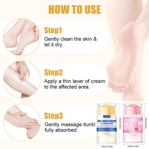 DENESTUP 2Pcs Urea Cream 60% for Feet & Dry Cracked Skin, Cracked Heel Repair Stick Maximum Strength Moisturizing Foot & Hand Balm, Repair Creams for Dry Feet, Knee, Elbow and Hand