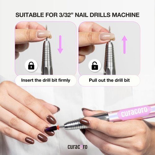 Curacoro Nail Drill Bits 3/32'' - Small Barrel Carbide Bit (Fine) for Professional Finish, Gently Remove, Buff & Polish Gel Nails, Nail Art Pedicure Manicure Salon & Home