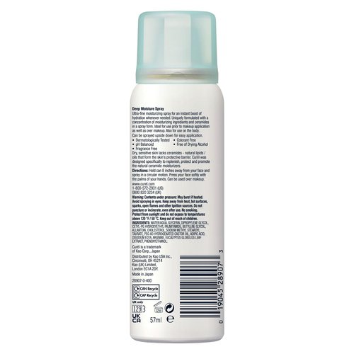 Curel Japanese Skin Care Deep Moisture Travel Size Spray, Moisturizer for Dry Skin, Face Hydrating Spray with Ceramides, 2 Oz