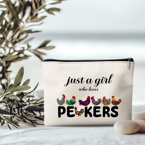 Rone168 Chicken Gifts Makeup Bag for Women, Funny Organizer Bag for Chicken Lovers, 10x7 Inches