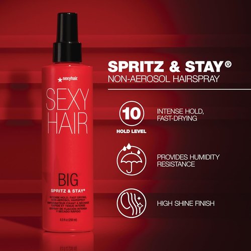 SexyHair Big Spritz & Stay Hairspray - Intense Hold & Shine, 8.5 Oz, Fast Drying for All Hair Types