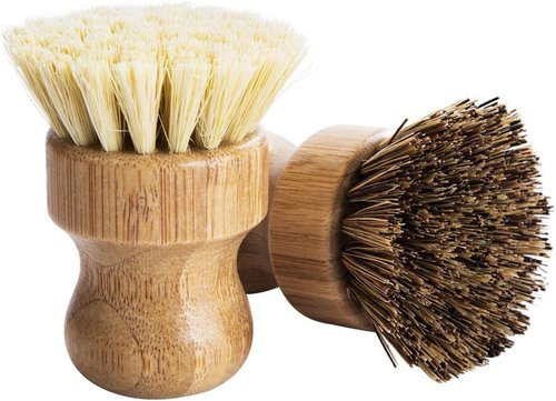 Palm Pot Brush - Durable Bamboo Mini Dish Brushes | 3-Pack Natural Scrub Kit for Pots, Pans & Vegetables