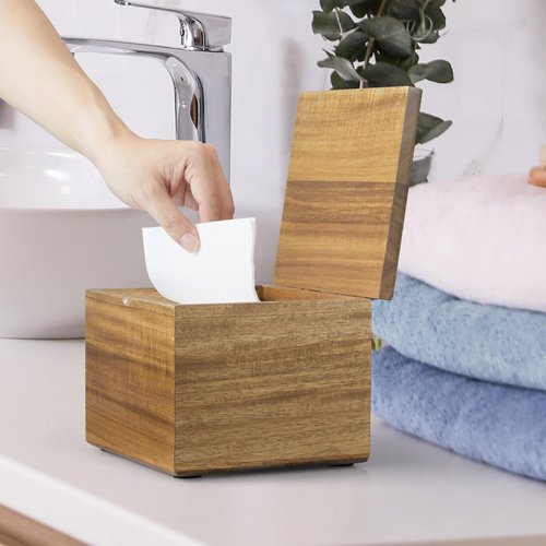 CMLKLZD Disposable Face Towel Holder, Acacia Wood Box Compatible with Clean Towels XL(NOT Included), Wooden Container for Cleansing Facial Dry Wipes, Face Towelettes Bathroom Counter Storage