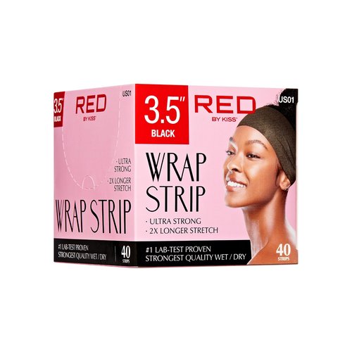 Red by Kiss Hair Wrapping Strip, Ultra Strong 2X Longer Stretch, 40 Strips, Suitable for Wet/Dry Hair, White, Styling Paper for Sleek Hairstyles (3.5", Black, 2 Pack)