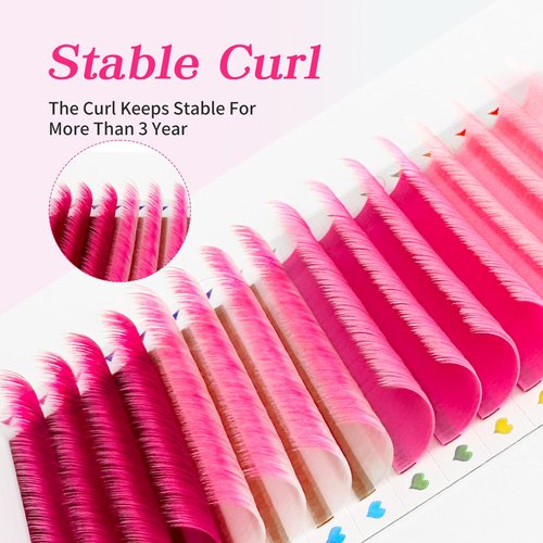Colored Lash Extensions, Easy Fan Eyelash Extensions 0.07 D Curl12-15mm Mix Volume Lash Extensions, Lash Fan for Professional Salon Supplies (0.07-D-Pink Ombre 12-15)
