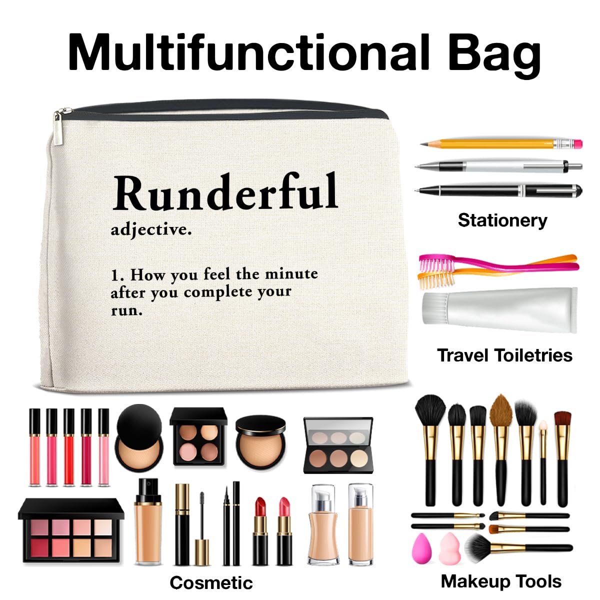 YeleY Funny Running Makeup Bag for Women, Runner Gift for Her, Inspirational Cosmetic Bag, Travel Toiletry Pouch with Zipper