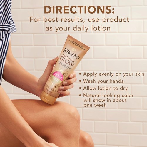 Jergens Natural Glow Self Tanner Body Lotion, Sunless Tanning, Fair to Medium Skin Tone, Daily Moisturizer with Coconut Oil, Vitamin E and Antioxidants, 7.5 Oz, Pack of 2