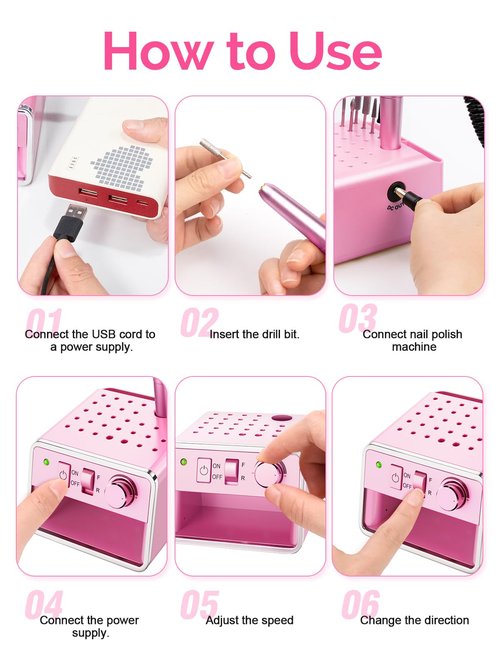 Professional Electric Nail Drill Portable Nail File for Acrylic Gel Nails, 20000RPM Professional Nail Drill Machine for Nail Polish Remover with the Function of Storing Manicure Accessories, Purple