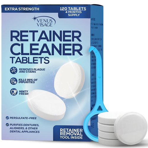 Venus Visage Retainer Cleaner Tablets, Dental Appliance and Denture Cleaning Tablets, Aligners and Night Mouth Guard Cleaner, 120 Pieces