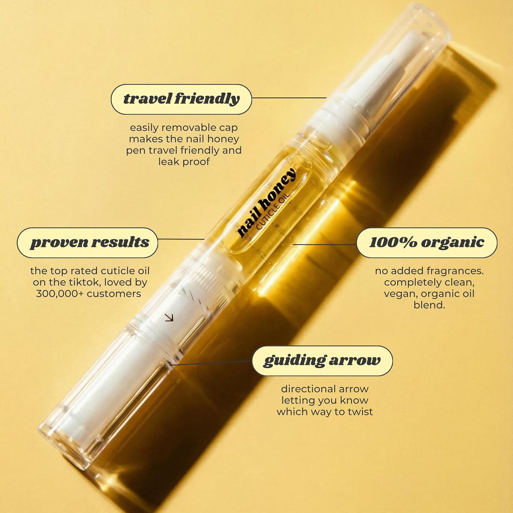 Twinkled T Nail Honey Cuticle Oil Pen - Organic Nail Growth Treatment for Dry Cuticles & Brittle Nails | 2ml Pen