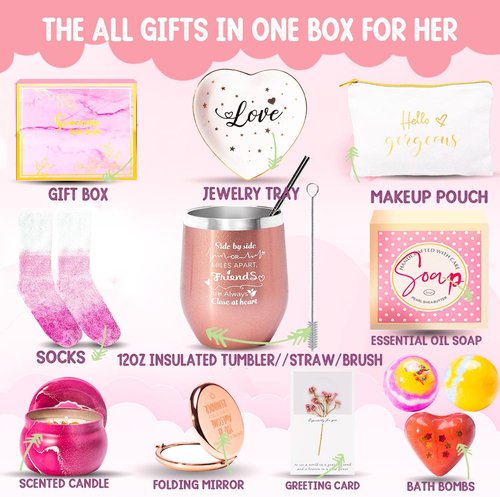 Birthday Gifts For Women-Relaxing Spa Gift Basket Box For Her Mom Sister Best Friend Unique Happy Birthday Bath Set Gift Ideas - Birthday Gift Boxes For Women(Rose Gold)