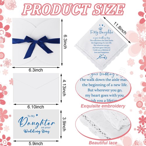 SilTriangle 6 Pcs Wedding Gift to Daughter from Mother Include Embroidered Handkerchief Bride Angel Charms Card Makeup Bag Petal Envelope Blank Envelope for Wedding Day Bridal Shower Keepsake