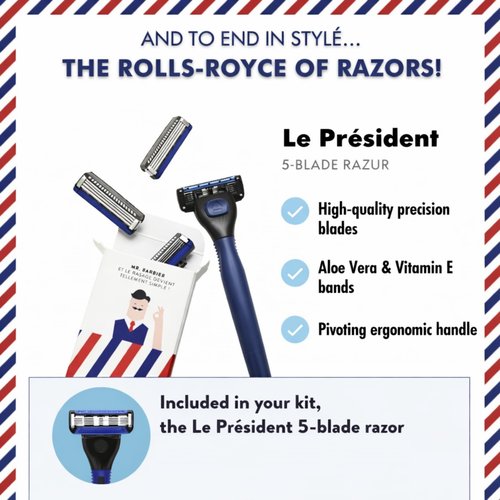 Monsieur Barbier Super Daddy Shaving Gift Set for Men | Shaving Kit with Razor, Brush, Pre-Shave Lotion, Shaving Cream & After Shave Cream Beard Grooming Gift Basket for Him Husband Dad Made in France
