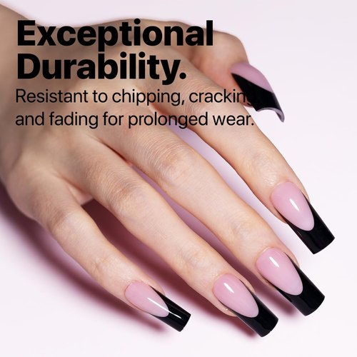 SXC Cosmetics French Tip Press On Nails – Black Series, Medium Square, X-Pro Tips Starter Kit | 150PCS, 15 Sizes, 5 Styles, Beginner-Friendly