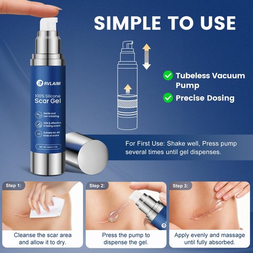 Rvlaim 100% Silicone Scar Gel Scar Cream, Advanced Silicone Gel for Removal of Surgical, Burns, Acne Scar, Old and Recent Scars and Stretch Marks, 1.7 oz/50ml