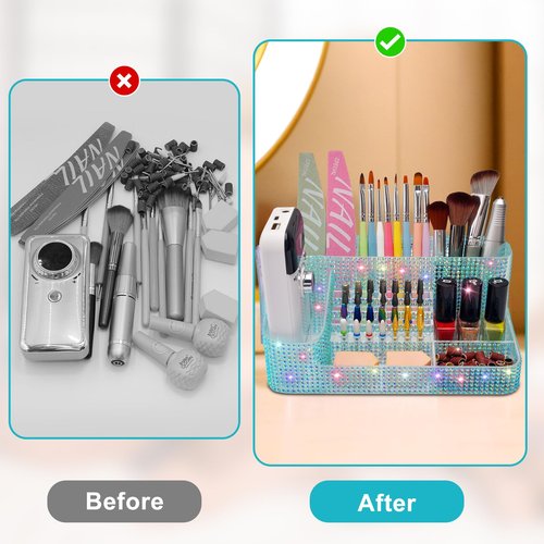 ANRUI Nail Drill Bit Holder, 28 Holes Plastic Nail Drill Machine & Bits Storage Case, Professional Nail Desk Organizer for Manicure Tools Gift for Women and Girls- Diamond Blue