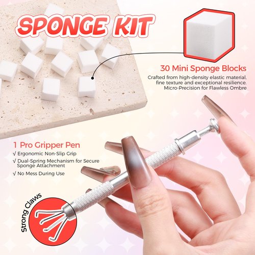 GELLAKTIK Sponge Pat Painting Gel, 20 Colors Neon Gradient Ombre Gel Nail Polish for French Manicure, Blooming Aura Nails with Sponge Applicators, UV/LED Curing DIY Nail Art Palette