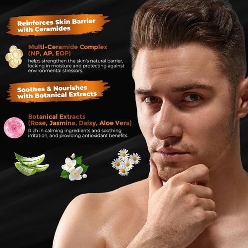 Gift for Men Skincare Skin Care Set for Men Him Complete Routine Kit with Niacinamide & Ceramides - Face Cleanser, Scrub, Toner, Serum, Moisturizer Cream, Lip Balm - Christmas, Valentine's Day Gifts