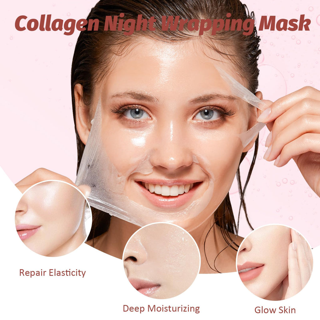YOTOCK Collagen Night Wrapping Peel Off Mask with Brush, Overnight Mask Hydrates and Skin Elasticity, Reduces Sagging and Wrinkles, Hydrating Face Mask is the Ideal Gifts for Women and Teen Girls!