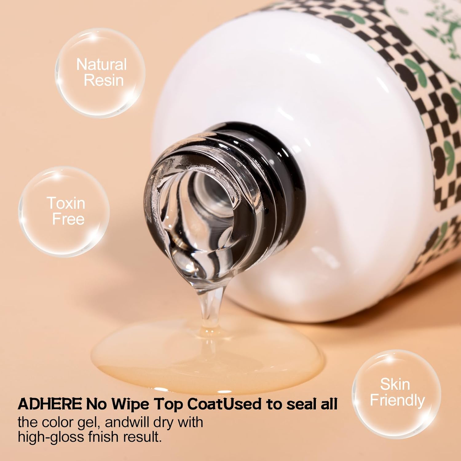ADHERE Top Coat Gel Nail Polish - 15ML No Wipe Clear Finish for Long-Lasting Shine | Ideal for Home DIY & Nail Salons