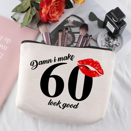 Pwrlveiut 60th Gifts Idea 60th Birthday Gift for Women Travel Makeup Bag Birthday Gifts for 60 Year Old Woman Turning 60 Gifts Woman 60th Birthday Gifts Ideas Cosmetic Bag