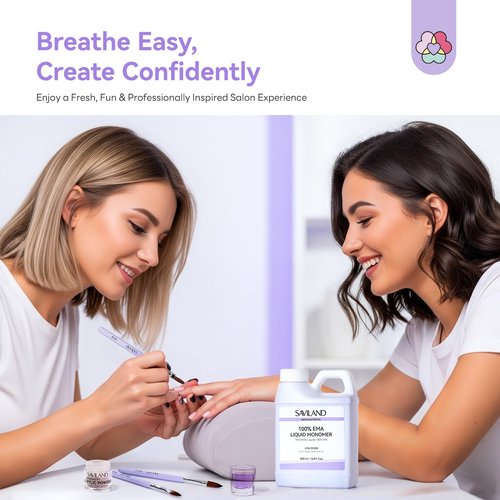 SAVILAND Advanced Monomer Acrylic Nail Liquid Kit: Pure EMA 16OZ Acrylic Liquid Low Odor Nail Monomer Liquid with 3 Pcs Acrylic Nail Brush Dappen Dish for French Nail Extension Carving DIY Home 500 ml