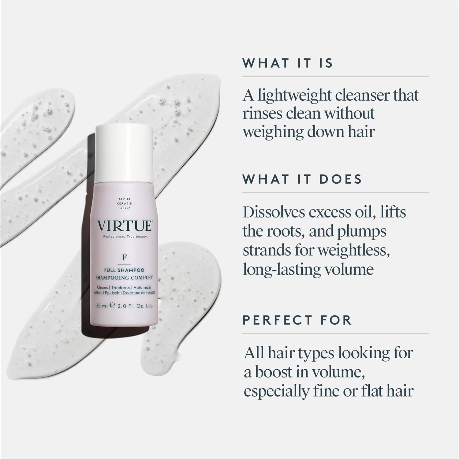 Virtue Full Volumizing Shampoo - Sulfate Free Formula for Thick, Color-Safe Hair Care