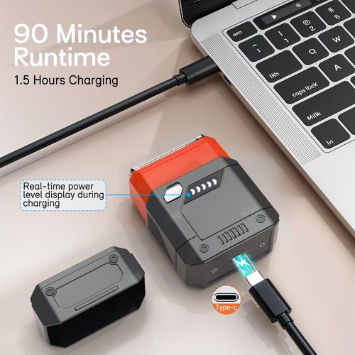 Foil Electric Shaver for Travel USB-C Fast Charging, IPX7 Waterproof Cordless Razor, Portable Face Shaver with Travel Case & Replacement Head, Compact Men’s/Grooming Design
