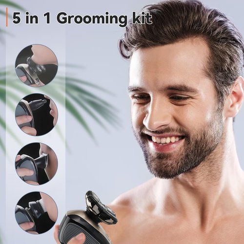 Hugdew 5 in 1 Head Shavers for Bald Men, Skull Head Shaver with Rechargeable Battery, Electric Razor, Hair Clippers, Nose Hair Trimmer, Cleaning Brush, Hair Manager, Idea Gift for Men(Brown)