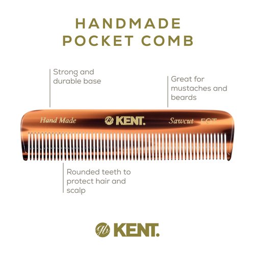 Kent Set Men's Hair Pocket Combs, Tortoise 81T X-Small, FOT All Fine Tooth, R7t Double Toothed Fine and Coarse. Best Hair, Beard and Mustache Grooming Kit for Travel and Home Care, Handmade in England