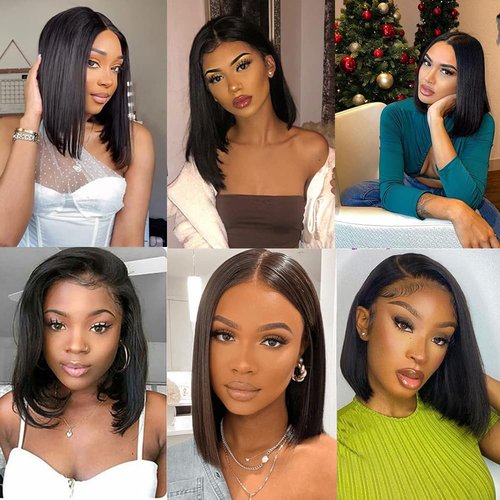 Short Bob Wig Human Hair 13x4 Frontal Bob Wigs 180% Density Glueless Wigs Pre Plucked Short Bob Wigs for Black Women (10 inch)