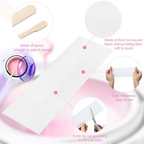 Ireer 1000 Pcs Wax Strips and Sticks Kit 500 Pcs Non Woven Waxing Strips 500 Pcs Assorted Applicator Sticks Soft Wooden Facial Body for Eyebrow Hair Removal Spa Home Women Men Leg