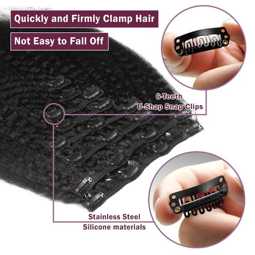 KRN Clip in Real Human Hair, 136g 8pcs Natural Black Hair Extensions Clip ins for Black Women Full And Thick Kinky Straight Clip in Human Hair Extensions 20 Clips Easy to Wear 14 Inch
