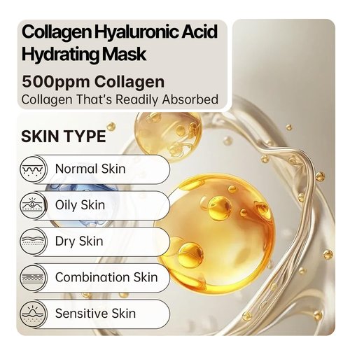 HEALOINE Deep Collagen Face Mask with Hyaluronic Acid, Overnight 500ppm High Concentration Hydrolyzed Collagen Mask, Firming Korean Face Mask for Women 30g*10ea