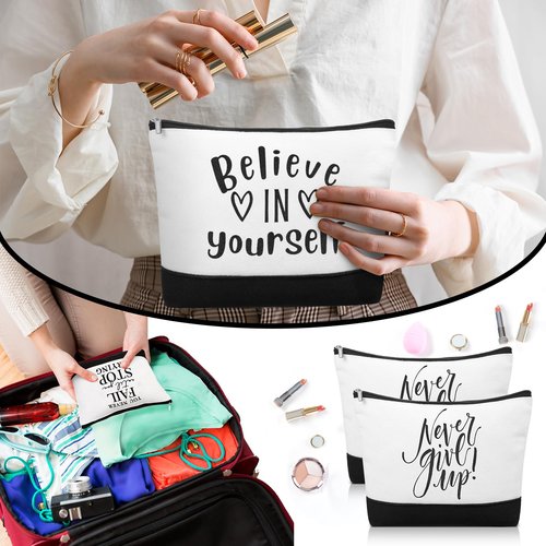 Sanwuta 10pcs Employee Appreciation Gifts for Women Inspirational Makeup Bags with Zipper Thank You Cosmetic Bags Gift for Coworkers Volunteer Mother's Day (Classic)