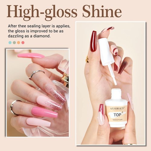 AZUREBEAUTY Dip Powder Liquid Set - 8 Pcs Dipping Base, Activator & Top Coat | No Lamp Needed, 15ml Each