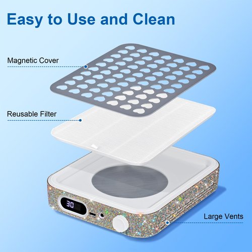 Ludysic Nail Dust Collector with 2 Reusable Filters,Nail Vacuum Dust Collector Quiet for Nail Tech Art, Powerful Nail Fan and Duster Collector,Nail Vacuum Cleaner for Salon and Home(AB Diamond)