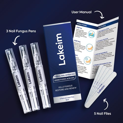 Toenail Fungus Treatment Extra Strength: 25% Undecylenic Acid & Tea Tree Oil - Repairs Yellow Thick Brittle Toe and Fingernails - 3 Pens with 5 Nail Files