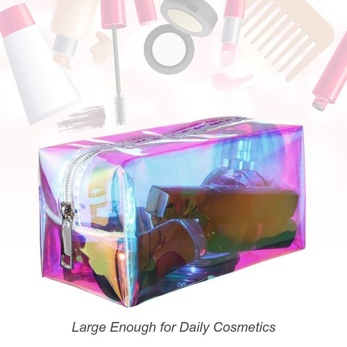 Boao Holographic Makeup Bags - 2 Pcs Clear Glitter Travel Cosmetic Pouches | Zipper Toiletry Organizers