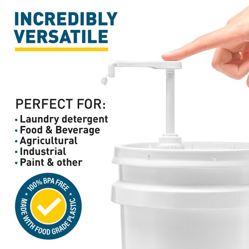 Heavy-Duty 5-Gallon Bucket Pump Dispenser – Compatible with Oil, Laundry Soap, Detergent, Fabric Softener, Degreasers, and More. Includes a Leak-Proof Cap, Making it Ideal for Commercial and Household
