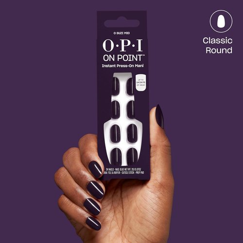 OPI Press On Nails - Short Round & Squoval Styles | 24 Count With Nail Glue | Long Lasting & Reusable
