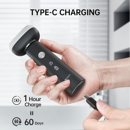 Electric Shaver for Men with Floating Arc 3-Blade, 9000 RPM, Magnetic Head, 1 Hour Fast Type-C Charging, IPX7 Waterproof, Skin-Friendly Blade for Smooth Shaving, Black