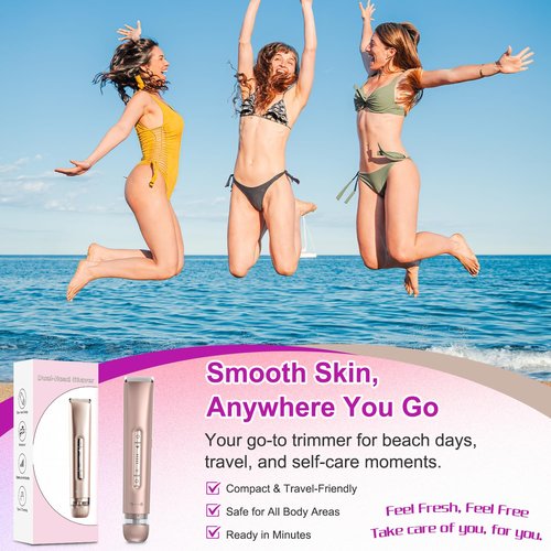 Bikini Trimmer for Women 2-in-1, Dual-Head Electric Razors for Women, IPX7 Waterproof Pubic Hair Trimmer, Facial & Body Electric Shaver, USB Rechargeable, LED Display, Rose Gold