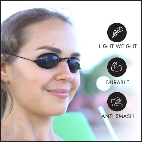 Super Sunnies UV Eye Protection FDA Compliant Eyeshields, Tanning Bed Goggles, Red Light Theraphy Glasses with Strap - 12 Pack Black/Red/White