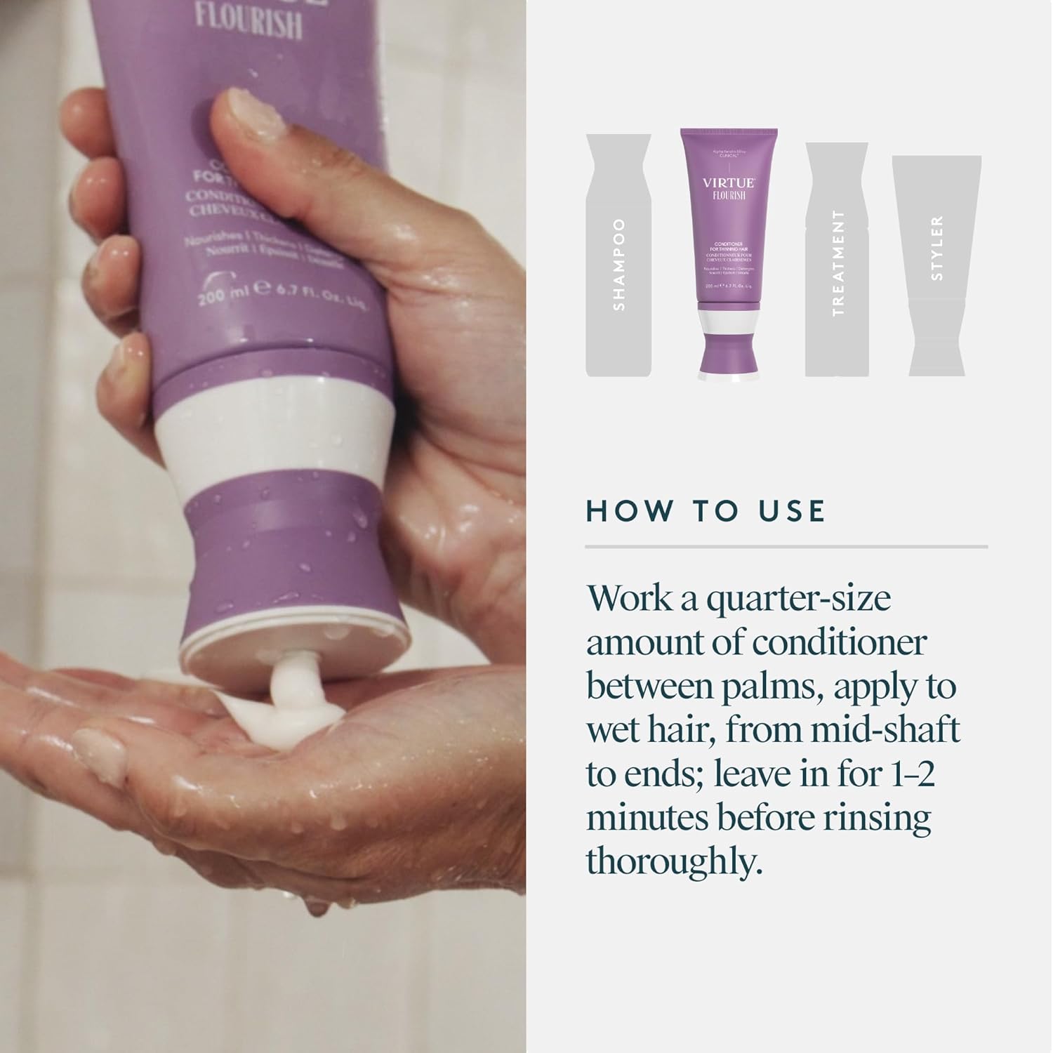 VIRTUE Flourish Conditioner - Sulfate-Free Hair Growth for Fine or Thinning Hair | Detangles & Thickens