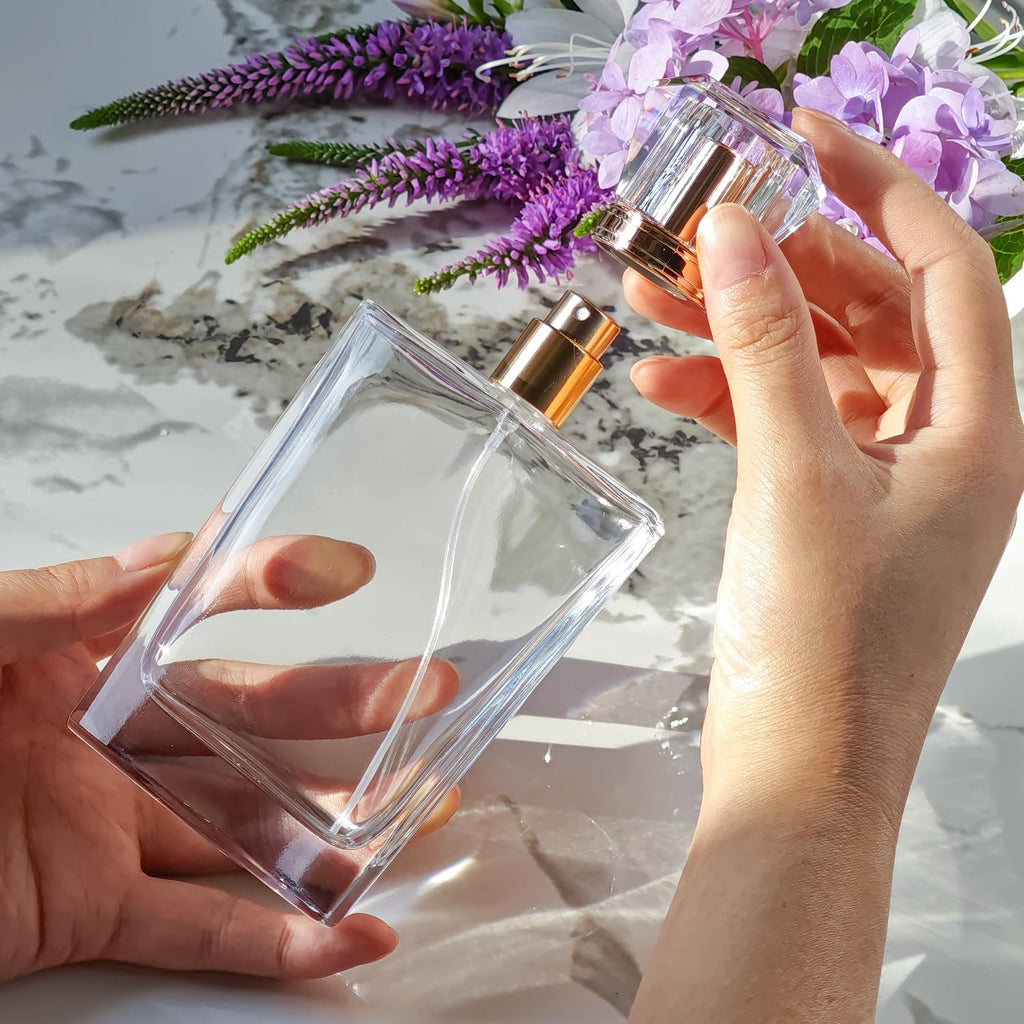 Yerpkefey 100ml/3.4 Oz Glass Spray Bottle Perfume Atomizer,Perfume Travel Refillable Spray Bottle Empty with 3 Kinds of Dispenser (100ml)