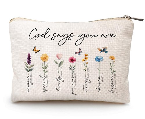 God Says You Are Makeup Bags, Christian Gift for Girls, Faithful Christian Accessory Pouch for Teens Daughter Sister Bestie, Believe Gift for Her, Religious Makeup Bag, Inspirational Cosmetic Bag (You Are)