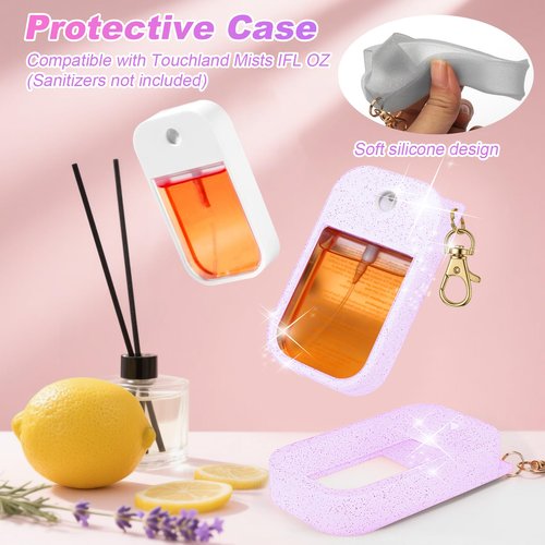 AIERSA 3pcs Hand Sanitizer Spray Case Compatible with Touchland,Rabbit Ears Design Silicone Hand Sanitizer Case Holder with Keychain for Touch Land Mist Case 1FL. OZ (Pink+White+Purple)