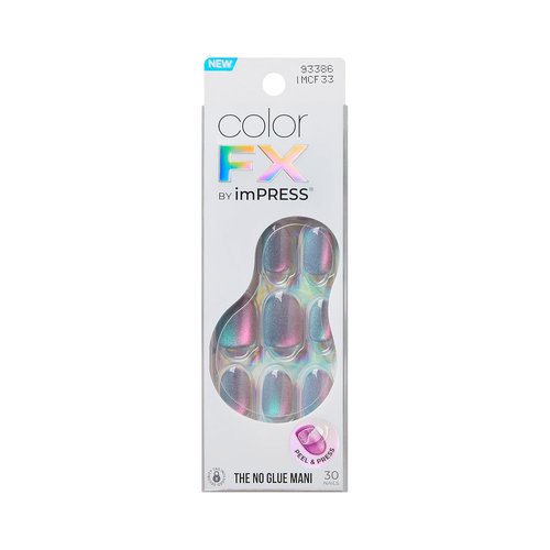 KISS imPRESS Press-On Nails - ColorFX 'Fly Up' Silver, Short Oval Shape, 30 Nails & Accessories Included